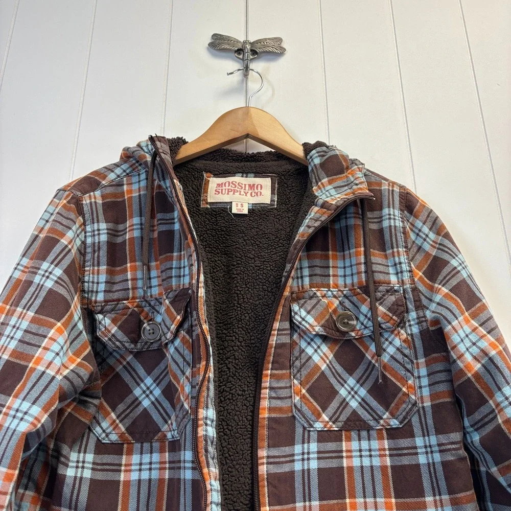 Mossimo Y2K Sherpa Lined Hooded Flannel Jacket Men Size S Streetwear Cabin READ